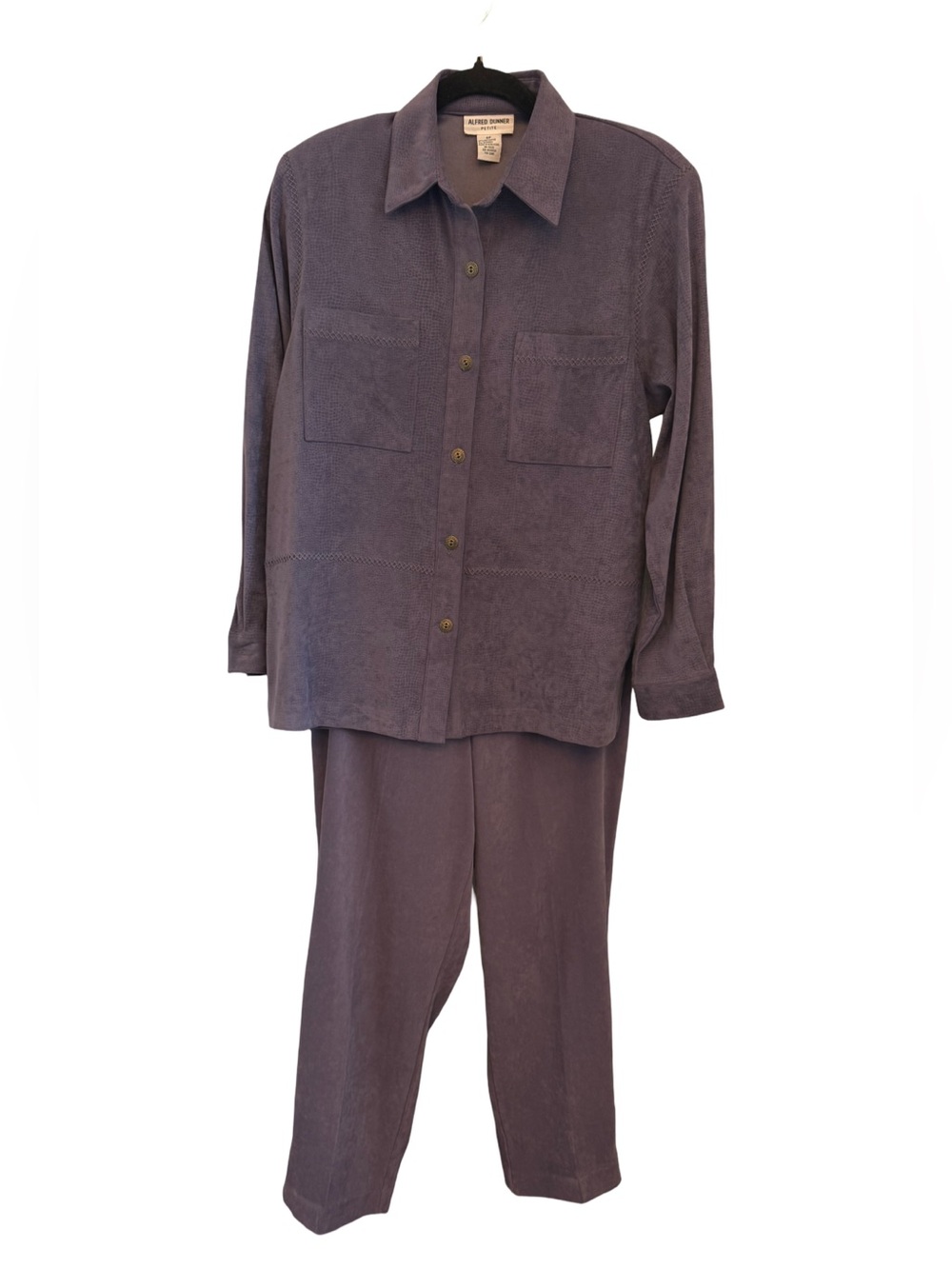 Alfred Dunner Petite 2 Piece Pants Suit Set 6P 8P Purple Button Front